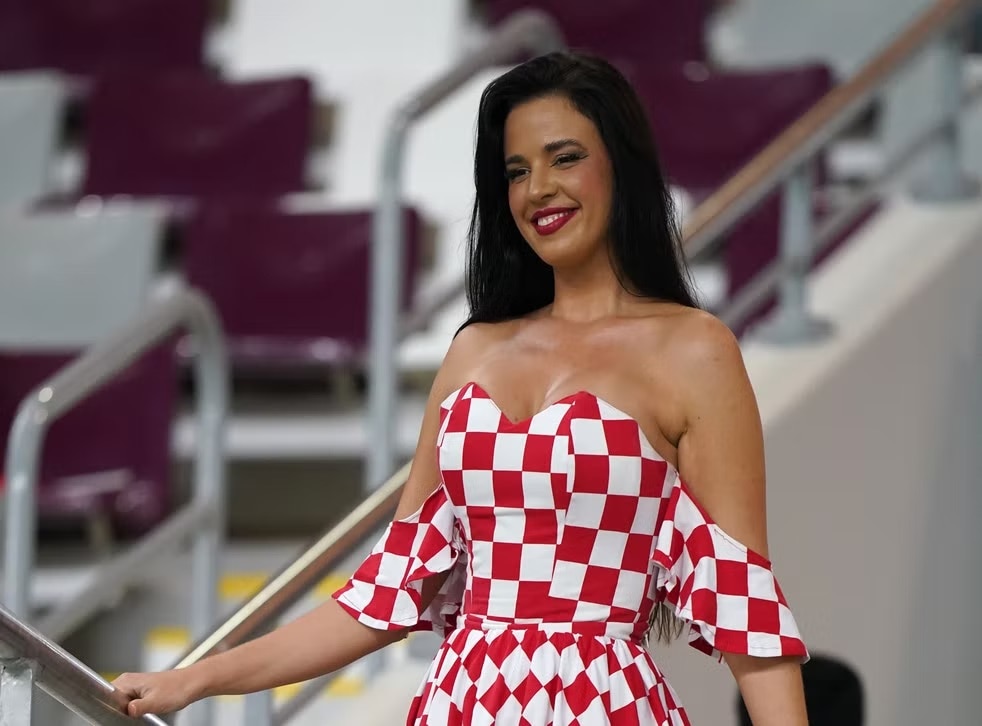 Fifa World Cup 2022 Ivana Knoll Model Miss Croatia Sensational Dress In Stadium During Football 