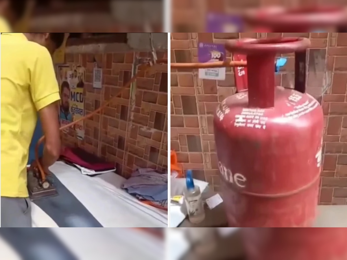 Desi Jugaad: घरगुती सिलिंडरच्या माध्यमातून कपड्यांना कडक इस्त्री, देसी जुगाडचा Video Viral title=