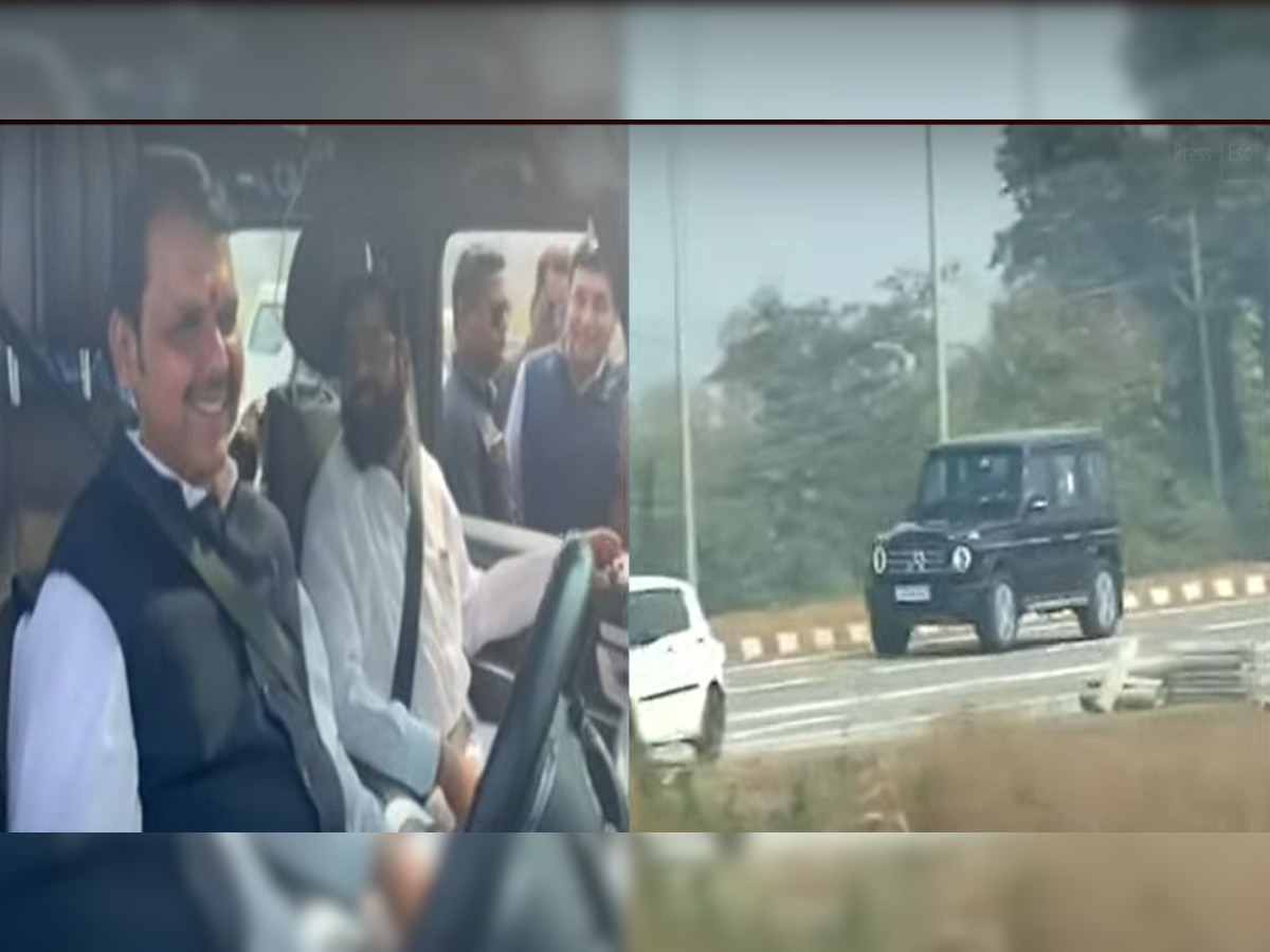 मुख्यमंत्री शिंदेंच्या गाडीचं फडणवीसांच्या हाती स्टिअरिंग, समृद्धी महामार्गाची पाहणी title=