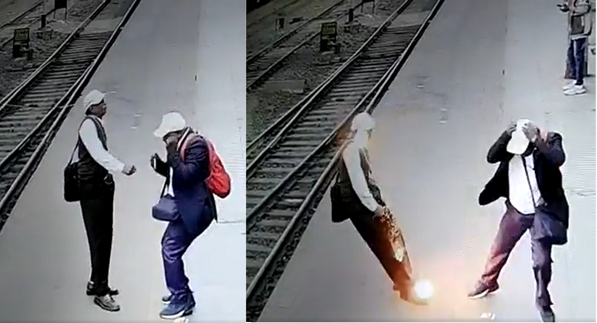 Video Overhead wire falls on TC head then he fell down like a wooden