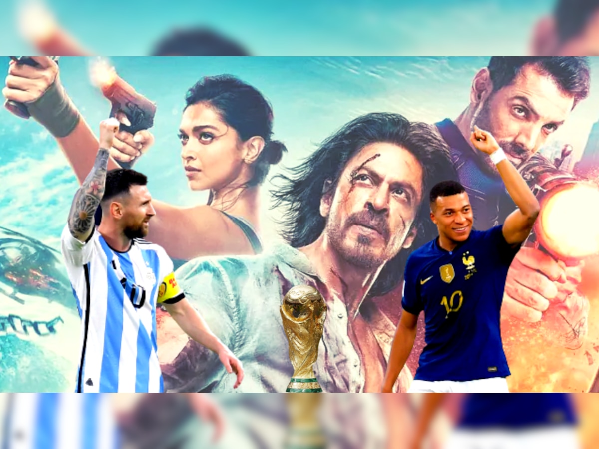 FIFA World Cup 2022 च्या फायनलमध्ये 'किंग खान'चा जलवा; Pathaan च्या प्रमोशनला फिफाचा रंग! title=