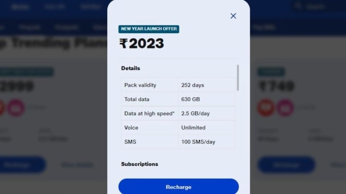 Jio New Year Offer Plan Rs 749 With 90 Days Validity and 180GB data Details and more