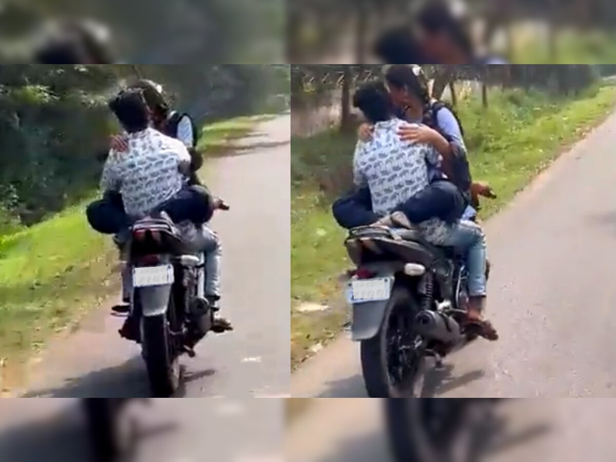 Viral Video: अरे काय ते प्रेम! बाईकवर बेभान जोडप्याने ओलांडल्या सर्व मर्यादा; पोलिसांच्या तावडीत सापडले अन्... title=