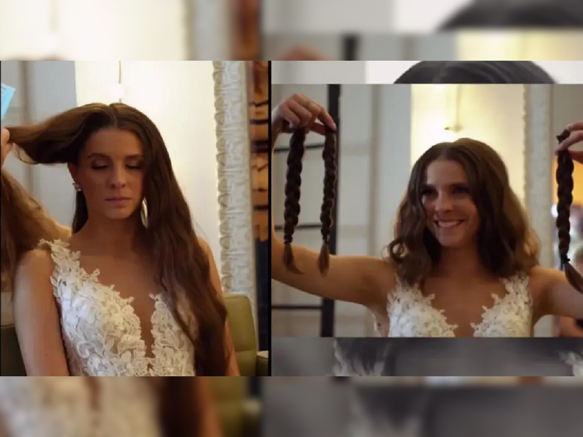 Bride Viral Video : अन् नवरीने लग्नाच्या रिसेप्शनमध्येच केस कापले, कारण ऐकून बसेल धक्का title=
