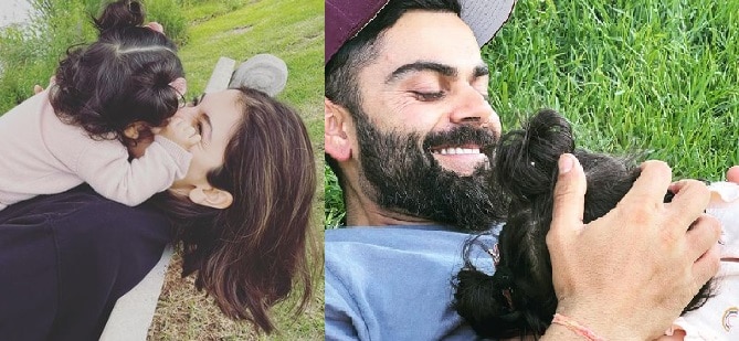 Virat Kohli Anushka Sharma Share Cute Pics of Daughter VAMIKA kisses Photo Viral on Social media