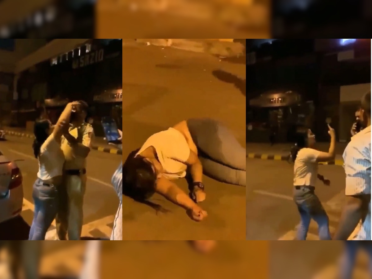 Mumbai Viral Video : दारुच्या नशेत तरुणीने ओलांडली मर्यादा, पोलीस कर्मचाऱ्यासोबत... title=