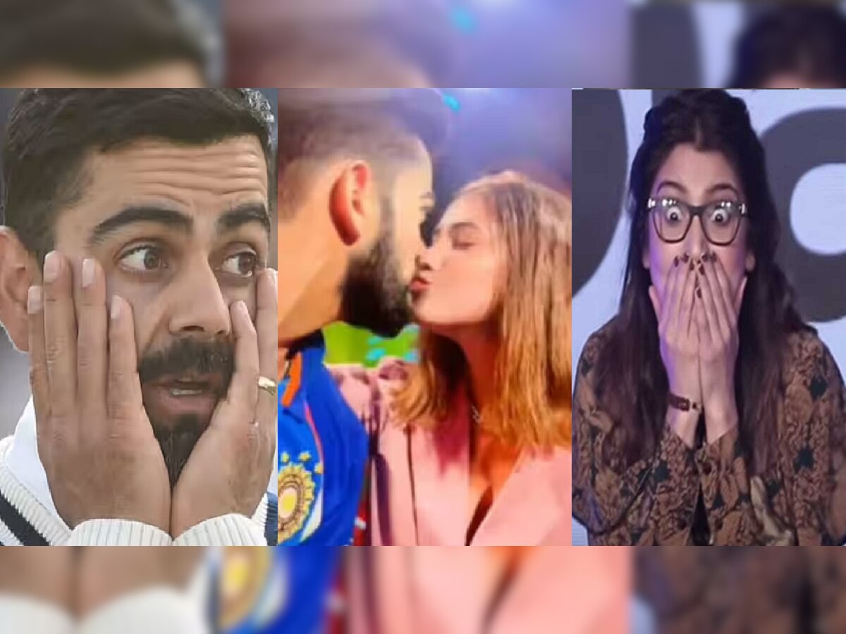  Viral Video : 'या' तरुणीने खुल्लमखुल्ला Virat Kohli ला केलं KISS! अनुष्का बघतच राहिली title=