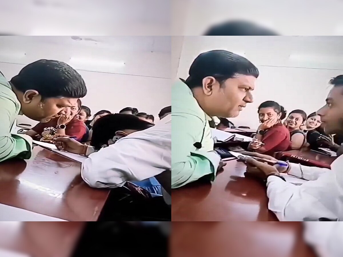 Viral Video : वर्गात बसून मुलगा प्रेयसीशी फोनवर बोलत होता, तेवढ्यात सर आले अन् मग... title=