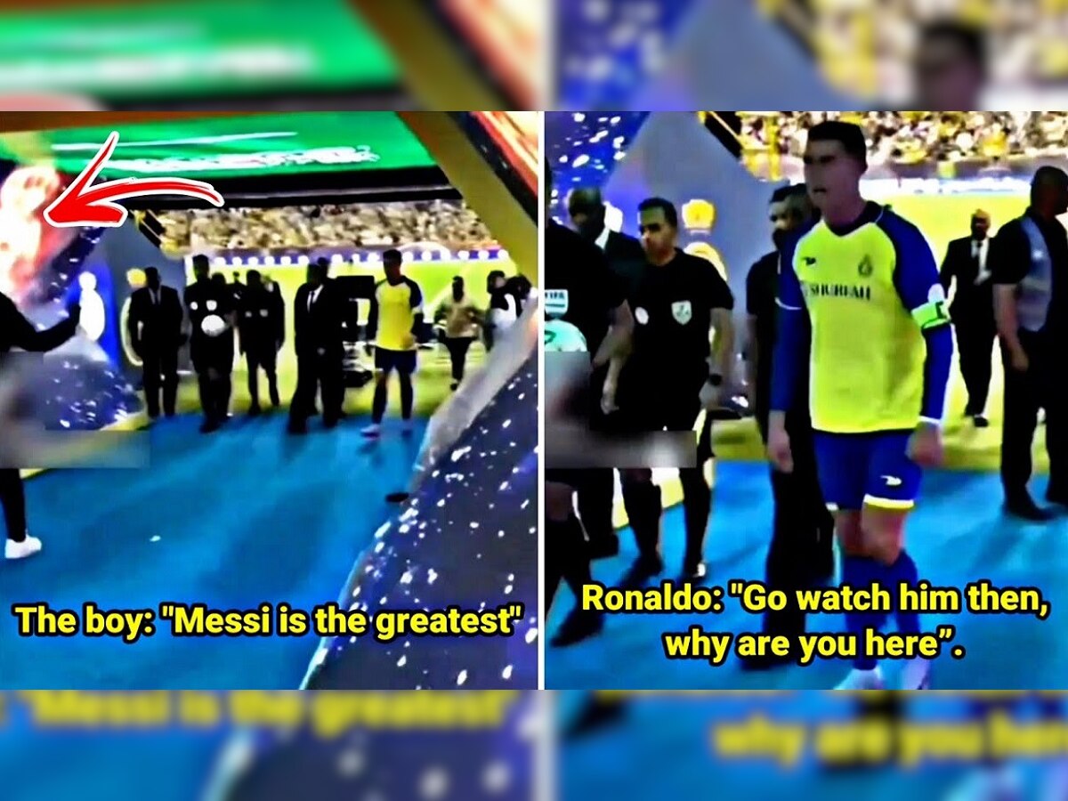 Cristiano Ronaldo Gets Angry: मेस्सीचं नाव ऐकताच रोनाल्डो संतापला, VIDEO सोशल मीडियावर व्हायरल title=