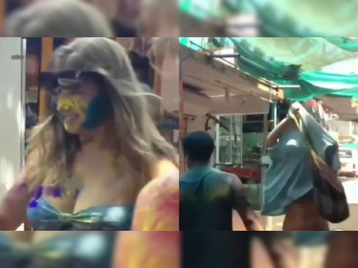 Holi Viral Video : 'मी होळीचे कपडे नाही घातले थांबा, भर रस्त्यातच फॉरेनरने... Video व्हायरल title=