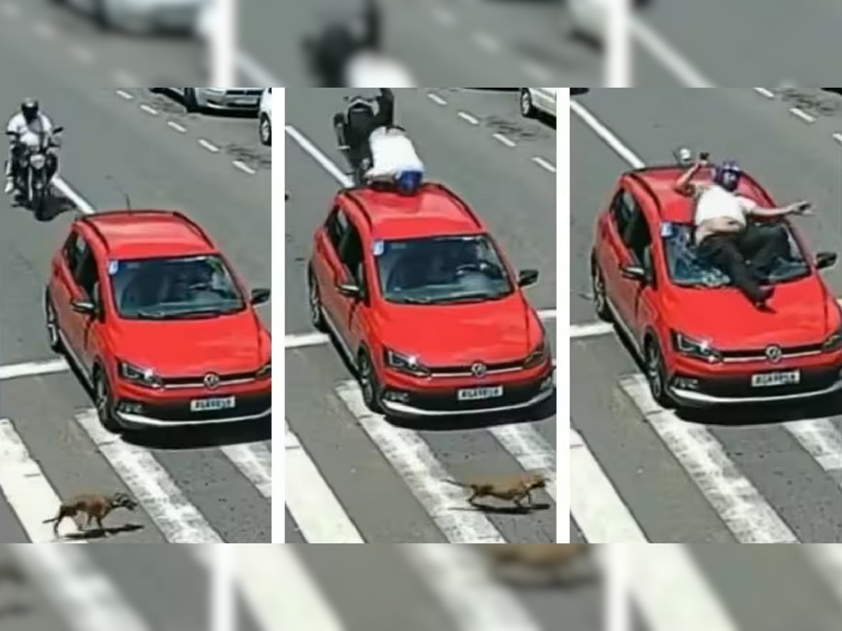 Viral Video: ...अन् दुचाकीस्वार काच फोडून कारच्या आत घुसला; व्हिडीओ पाहून तुम्हीच ठरवा नेमकी चूक कोणाची title=