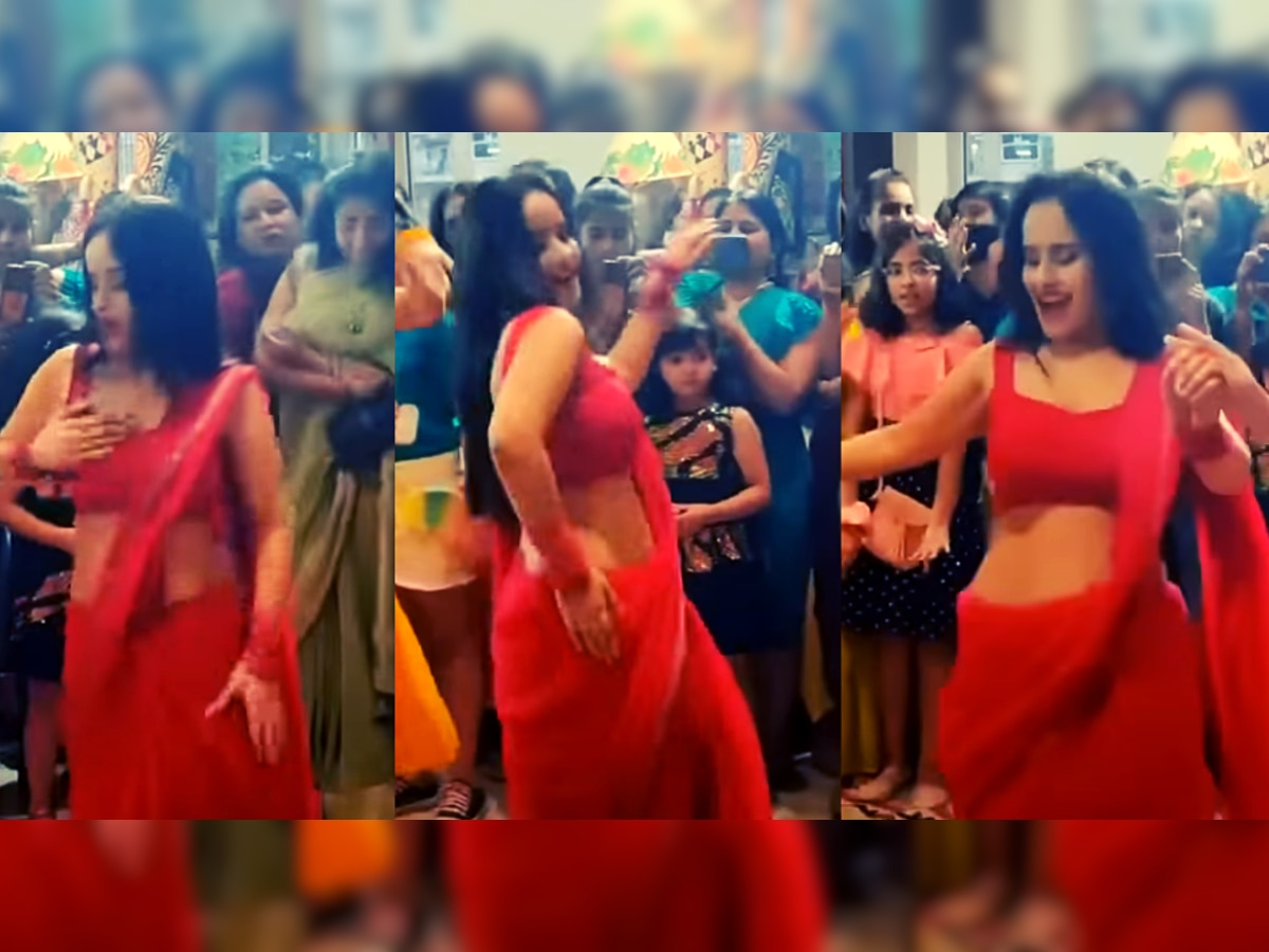 Bhabhi Bold Dance: लाल साडी घालून भाभीनं केला कहर... बोल्ड डान्सचा Video तुम्ही पाहिला का? title=