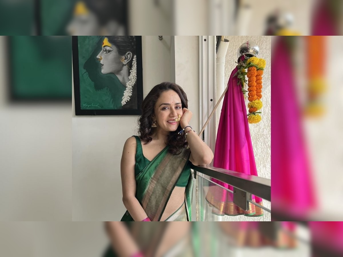 VIDEO : Amruta Khanvilkar नं ट्रेंडिंग गाण्यावर डान्स करत उभारली गुढी  title=