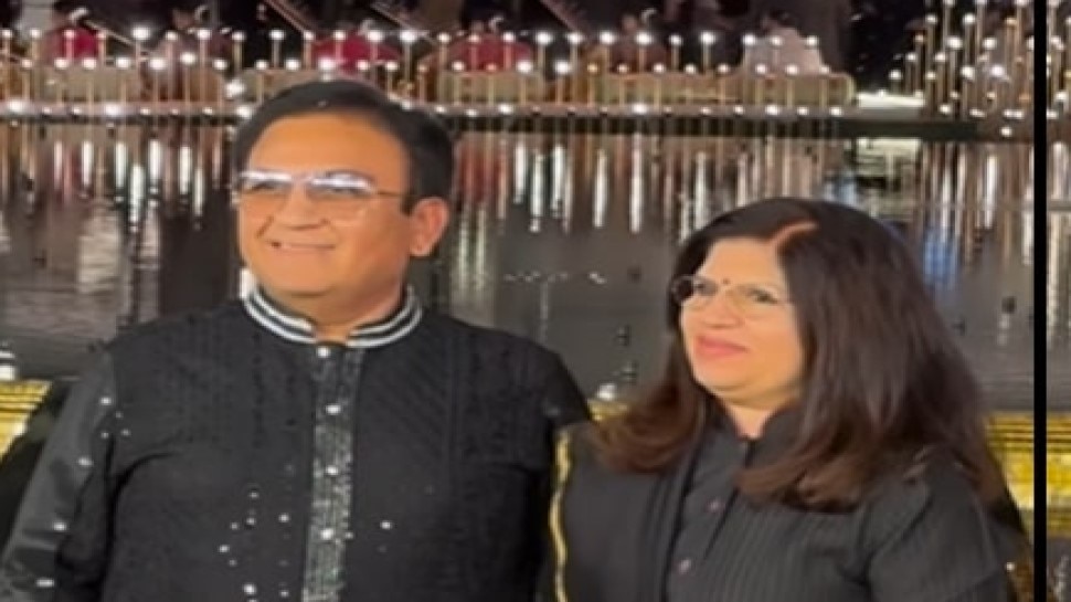 NMACC Launch: अंबानींच्या पार्टीला &#039;जेठालाल&#039; यांची सपत्निक हजेरी; चाहत्यांनी &#039;ती&#039; हाक मारताच...