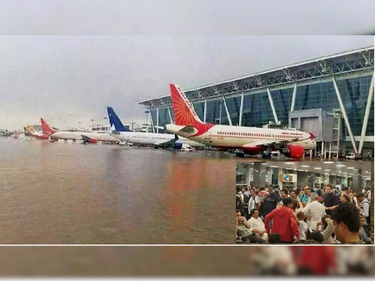 Rain News : मुसळधार पावसाने विमानतळावर पाणीच पाणी, 14 विमान उड्डाणांवर परिणाम title=