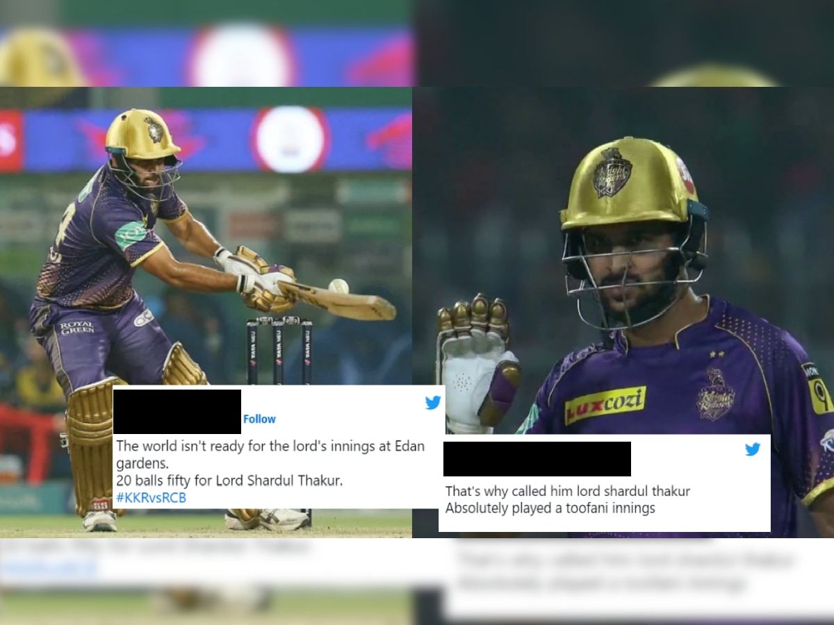 KKR Vs RCB : ये हाथ हमें दे-दे ठाकुर...; Shardul Thakur ने आरसीबीच्या गोलंदाजांना कुटलं title=