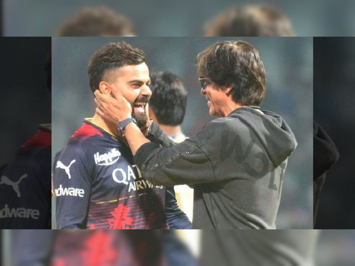 IPL: दोन King एकाच फ्रेममध्ये! Shah Rukh Khan ने लाडाने पकडला Virat Kohli चेहरा अन्... title=
