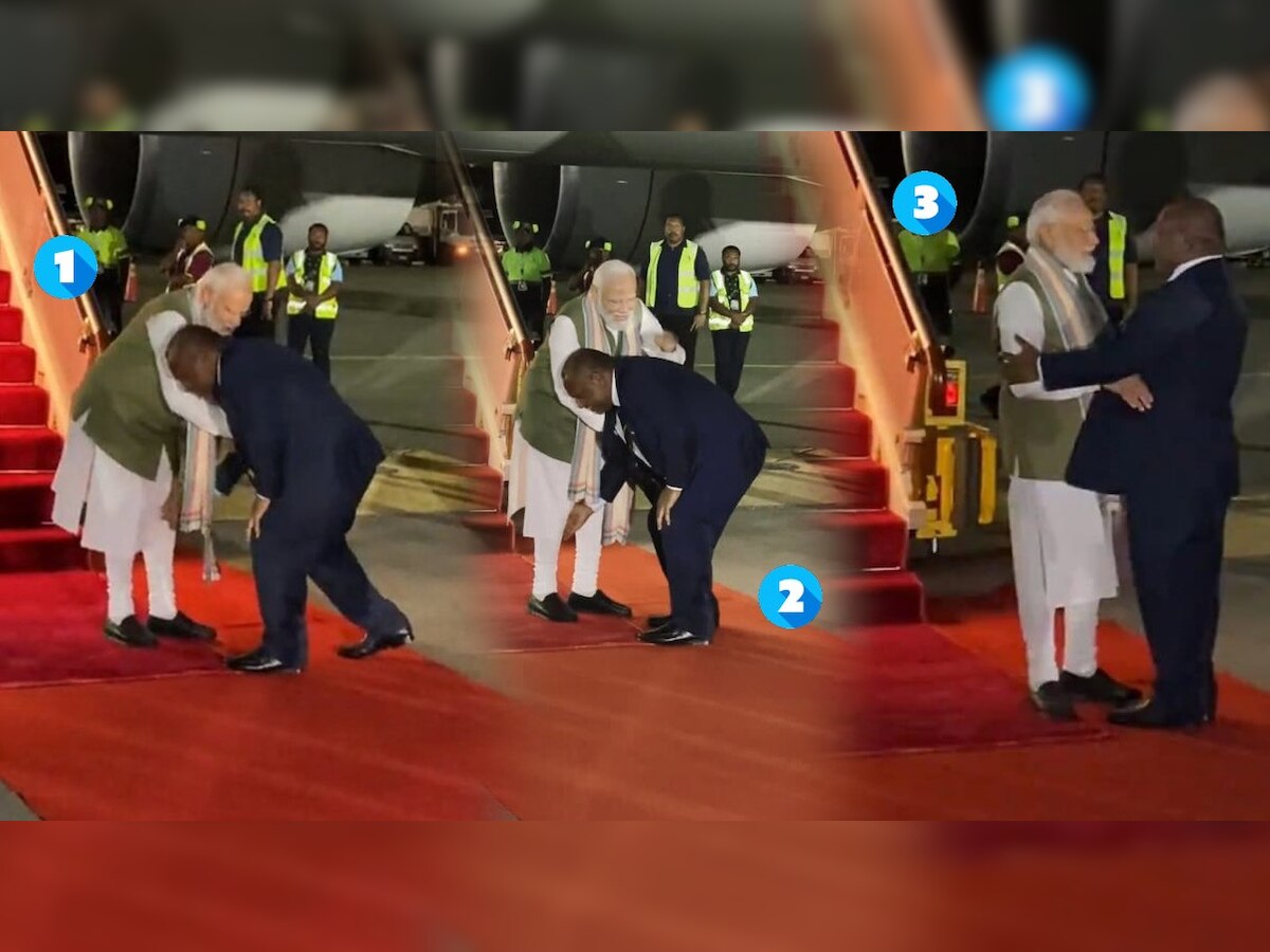 PM of Papua New Guinea Touches Feet Of Modi: ...अन् 'या' देशाचे पंतप्रधान विमानतळावरच मोदींच्या पाया पडले! पाहा Video title=