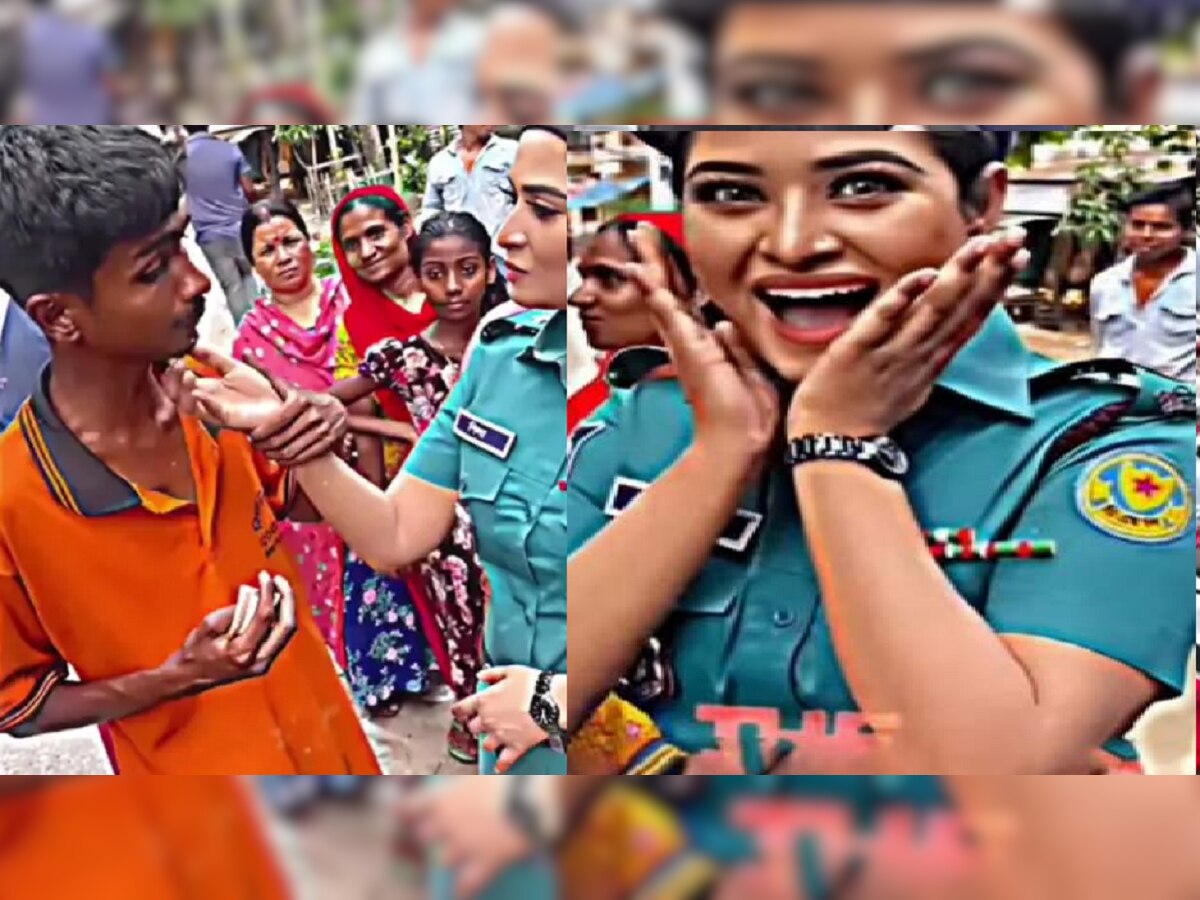 Viral Video : त्या तरुणाच्या गालावर सुंदर महिला पोलीसने हात फिरवताच, त्याने मिठी मारली Kiss केलं अन्... title=
