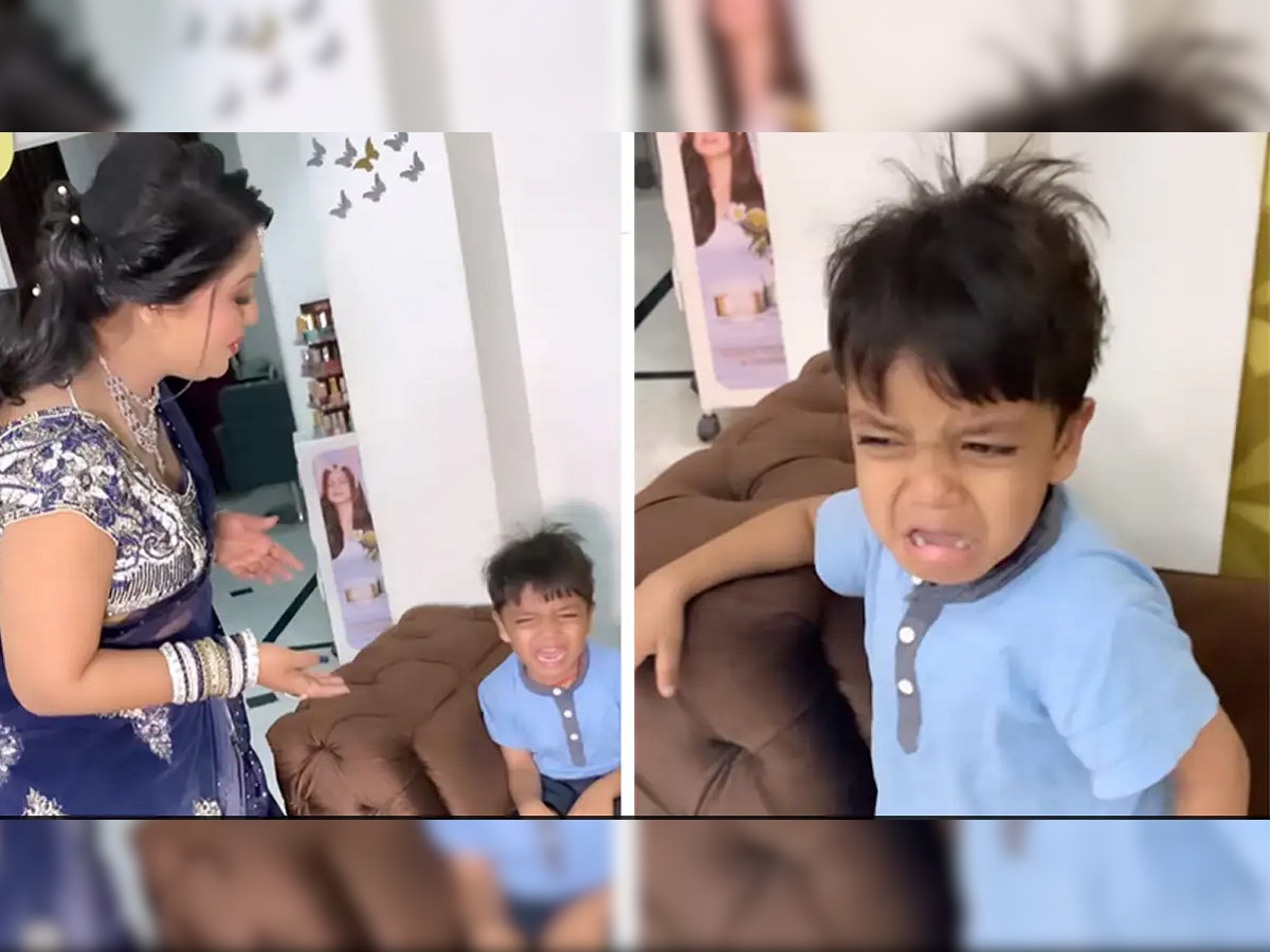 Viral Video : मेकअप केलेल्या आईला पाहून चिमुकला घाबरला; त्याची प्रतिक्रिया पाहून हसणं थांबणारच नाही... title=