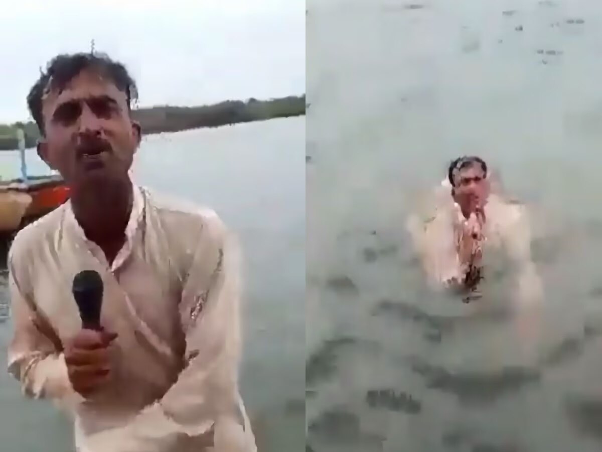 VIDEO : 'अब मै पानी मे कूद के दिखाता हूं'; Cyclone Biparjoy ची बातमी देताना भेटला आणखी एक 'चांद नवाब' title=
