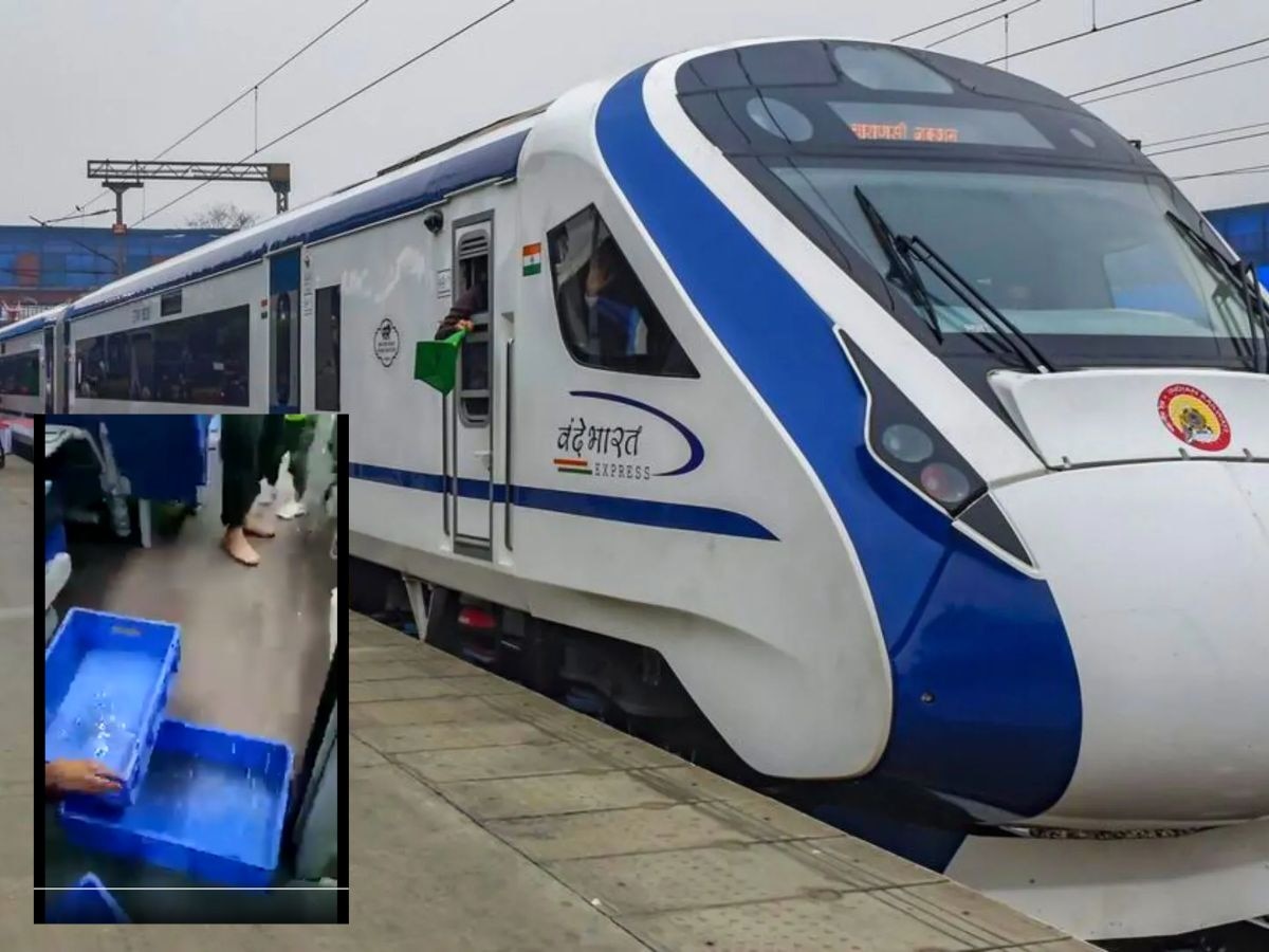 पावसामुळे Vande Bharat Express मध्ये छताला गळती, रेल्वे विभागाची धांदल, पाहा Video  title=