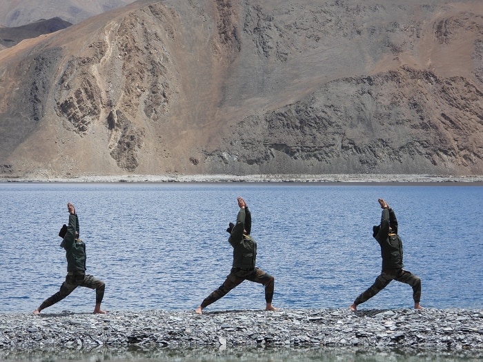 International Yoga Day 2023 Indian Army performs Yoga at Pangong Tso ladakh 