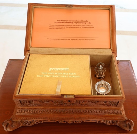 Prime Minister Narendra Modi presents a special sandalwood box to US President Joe Biden