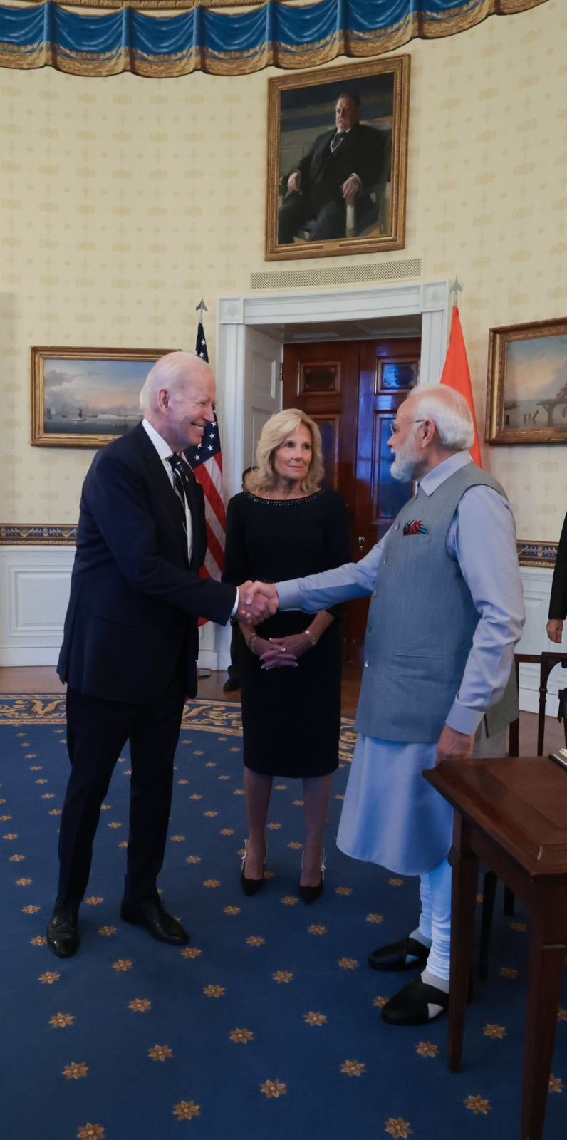 Prime Minister Narendra Modi presents a special sandalwood box to US President Joe Biden