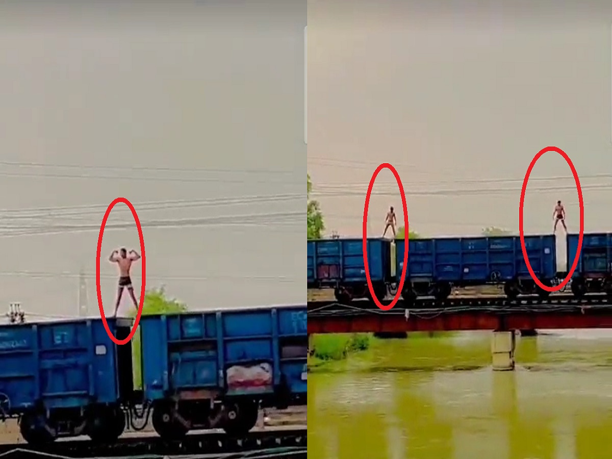 Stunt Viral Video : धावत्या मालगाडीच्या छतावर 2 तरुणांचा जीवघेणा स्टंट, अजय देवगणच्या स्टाइलमधील व्हिडीओचा इंटरनेटवर धुमाकूळ  title=