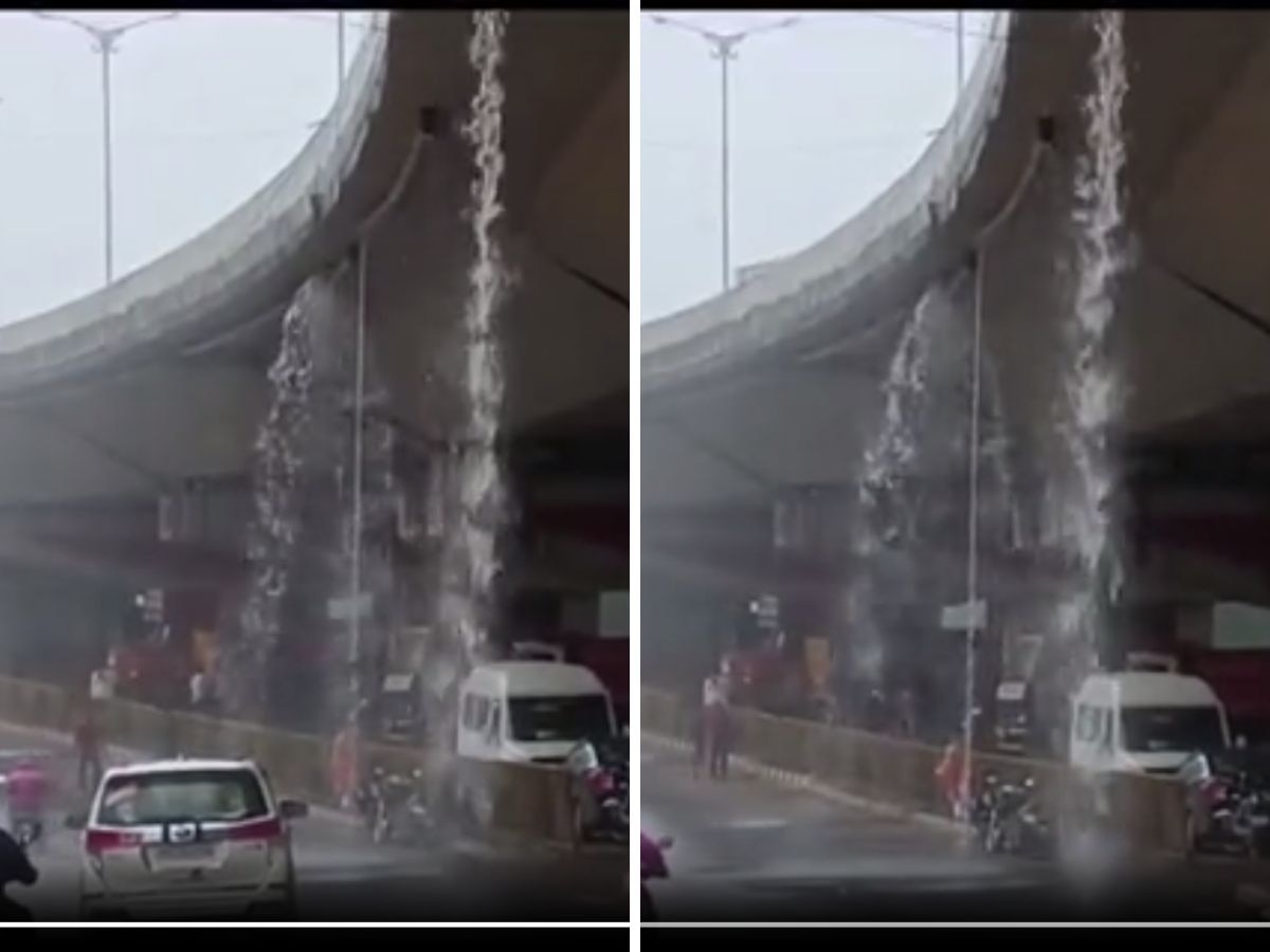पहिल्याच पावसात मुंबई-गोवा महामार्गाची दाणादाण, पुलावरुन कोसळू लागले धबधबे; VIDEO एकदा पाहाच title=
