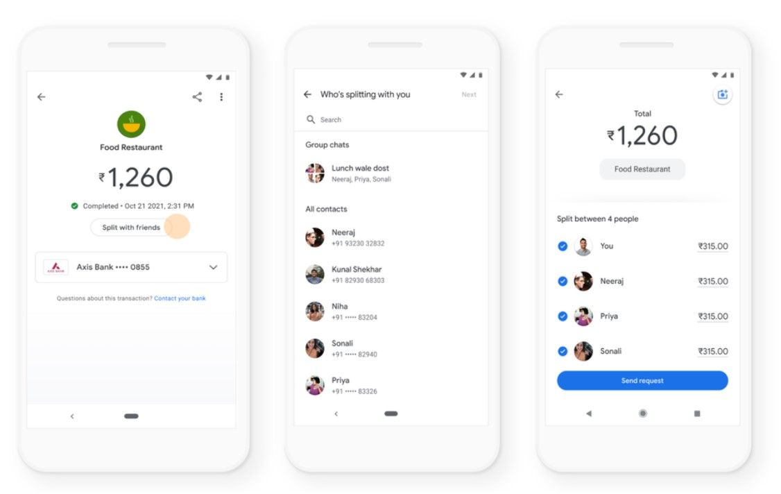 use split bill trick on GPay PhonePe Paytm 