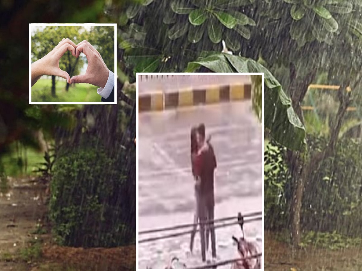पहिला पाऊस आणि ते दोघं...भररस्त्यात कपलचा रोमान्स करतानाचा Video Viral title=