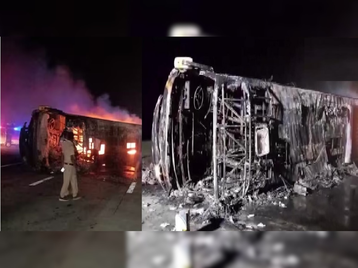 Buldhana Bus Accident : बुलडाणा बस अपघाताचा नवा व्हिडिओ आला समोर, बसचा कोळसा  title=