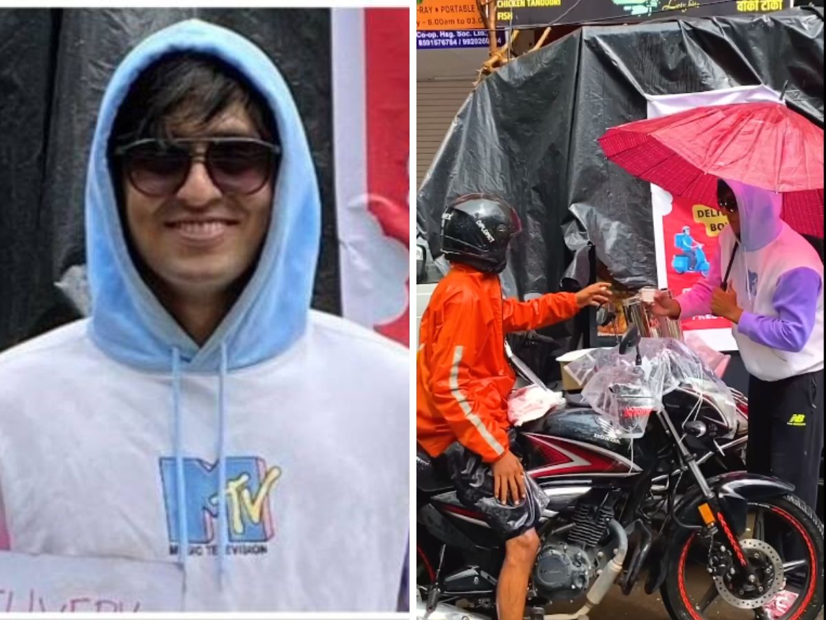 मुसळधार पावसात ऑर्डर घेऊन फिरणाऱ्या डिलिव्हरी एजंटसाठी मुंबईकर तरुणाने काय केलं पाहा; Video Viral