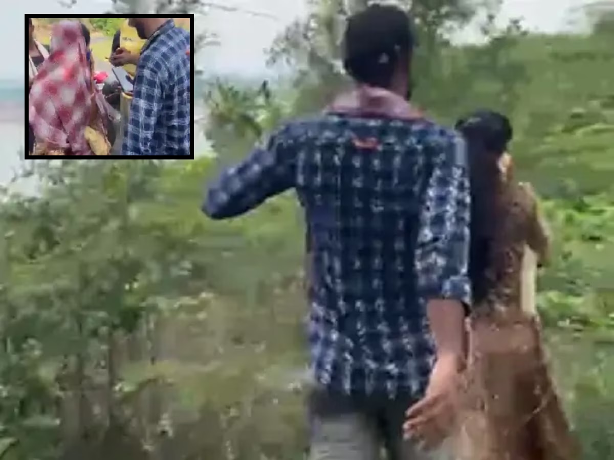 प्रेमी युगूल जंगलात रोमान्स करत असतानाच पोहोचले तरुण, तरुणीला पकडलं अन् नंतर...; VIDEO व्हायरल title=