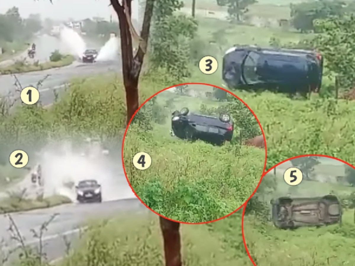 Video: भरधाव वेगात कारने पावसाचं पाणी उडवण्याचा मोह भोवला! भीषण अपघात कॅमेरात कैद title=