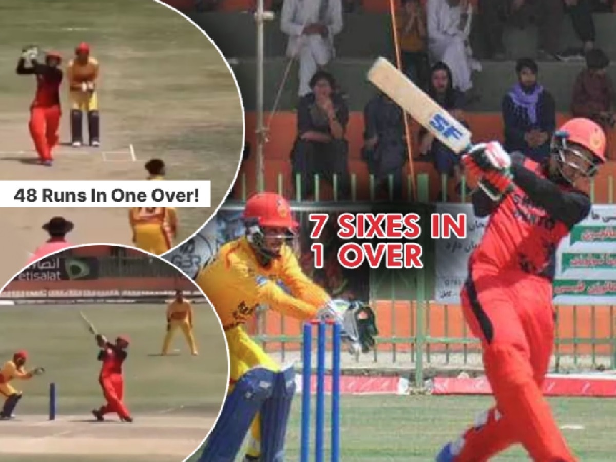 Video: एका ओव्हरमध्ये 48 धावा! लगावले 7 Sixes; पाहा 21 वर्षीय खेळाडूची तुफानी खेळी title=