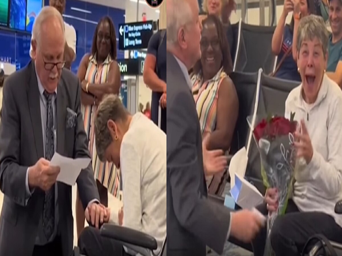 Video : 78 वर्षांच्या आजोबांना विमानतळावर दिसली शाळेतील Crush अन् मग त्यांनी... title=