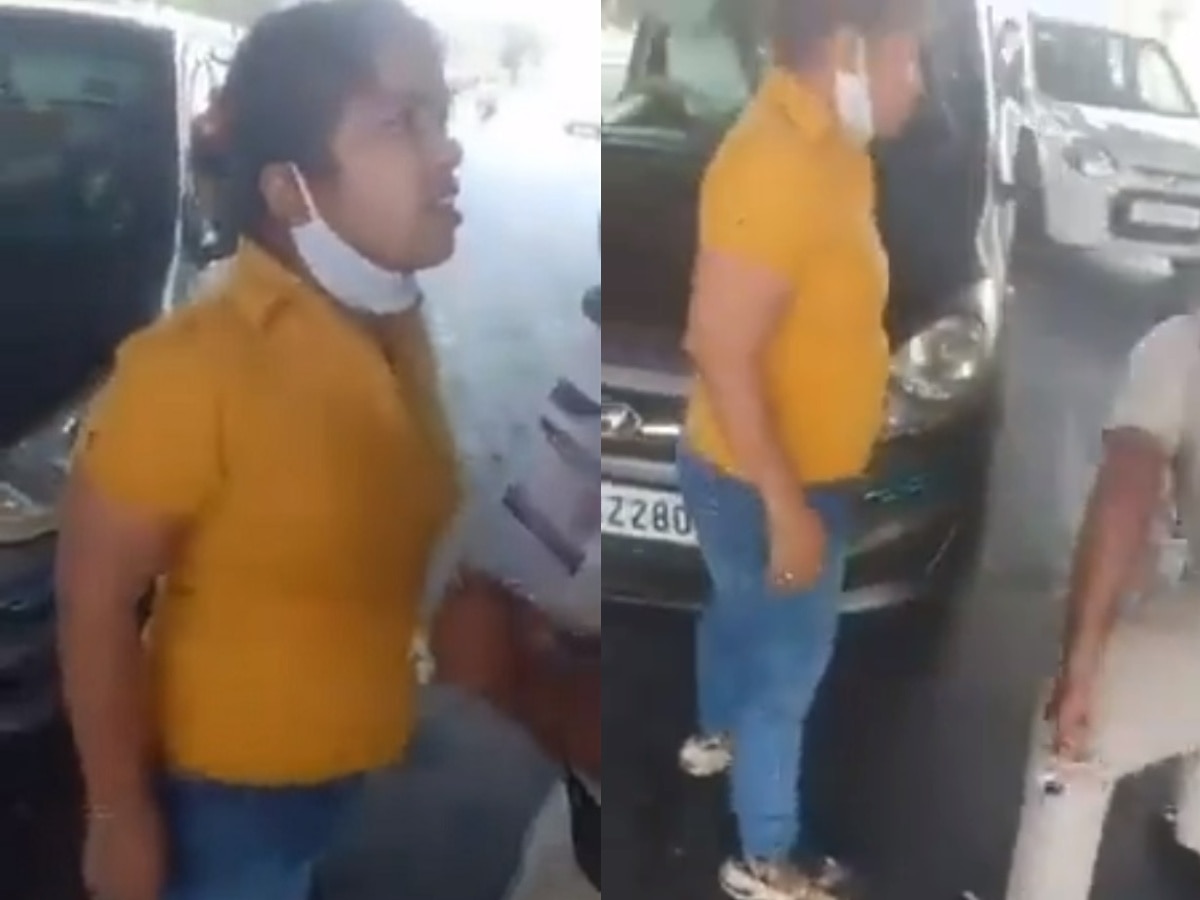 महिलेची भररस्त्यात पोलीस कर्मचाऱ्याला गुरासारखी मारहाण, धक्कादायक VIDEO व्हायरल title=