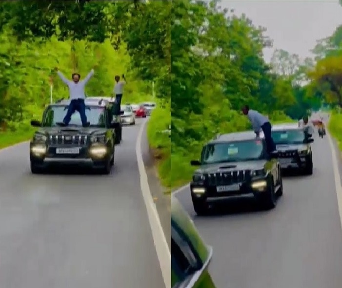 Uttar Pradesh Crime bareilly youth stunt on 2 Scorpio car on highway reel viral police take action