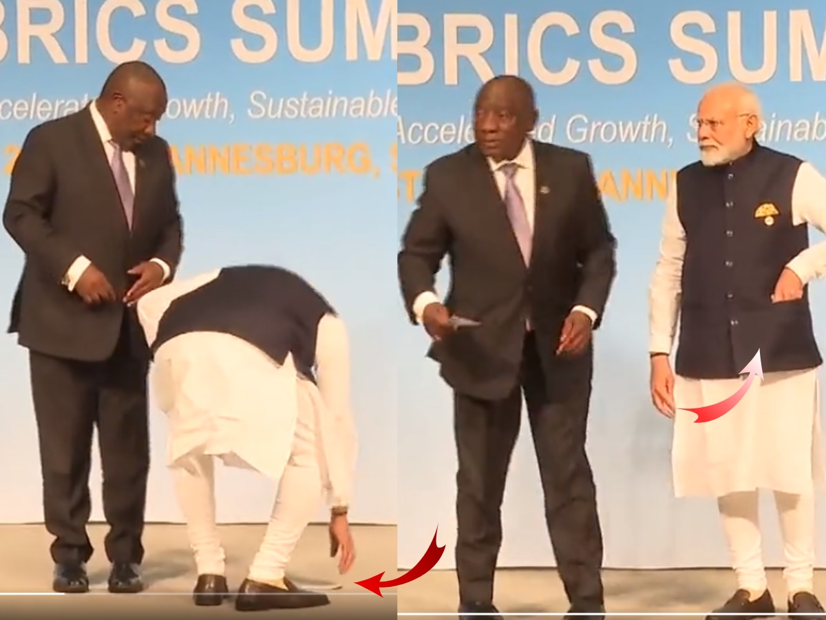 ब्रिक्सच्या मंचावर पडला होता तिरंगा; PM Modi यांनी पाहताच क्षणी उचलून खिशात ठेवला; Video तुफान व्हायरल title=
