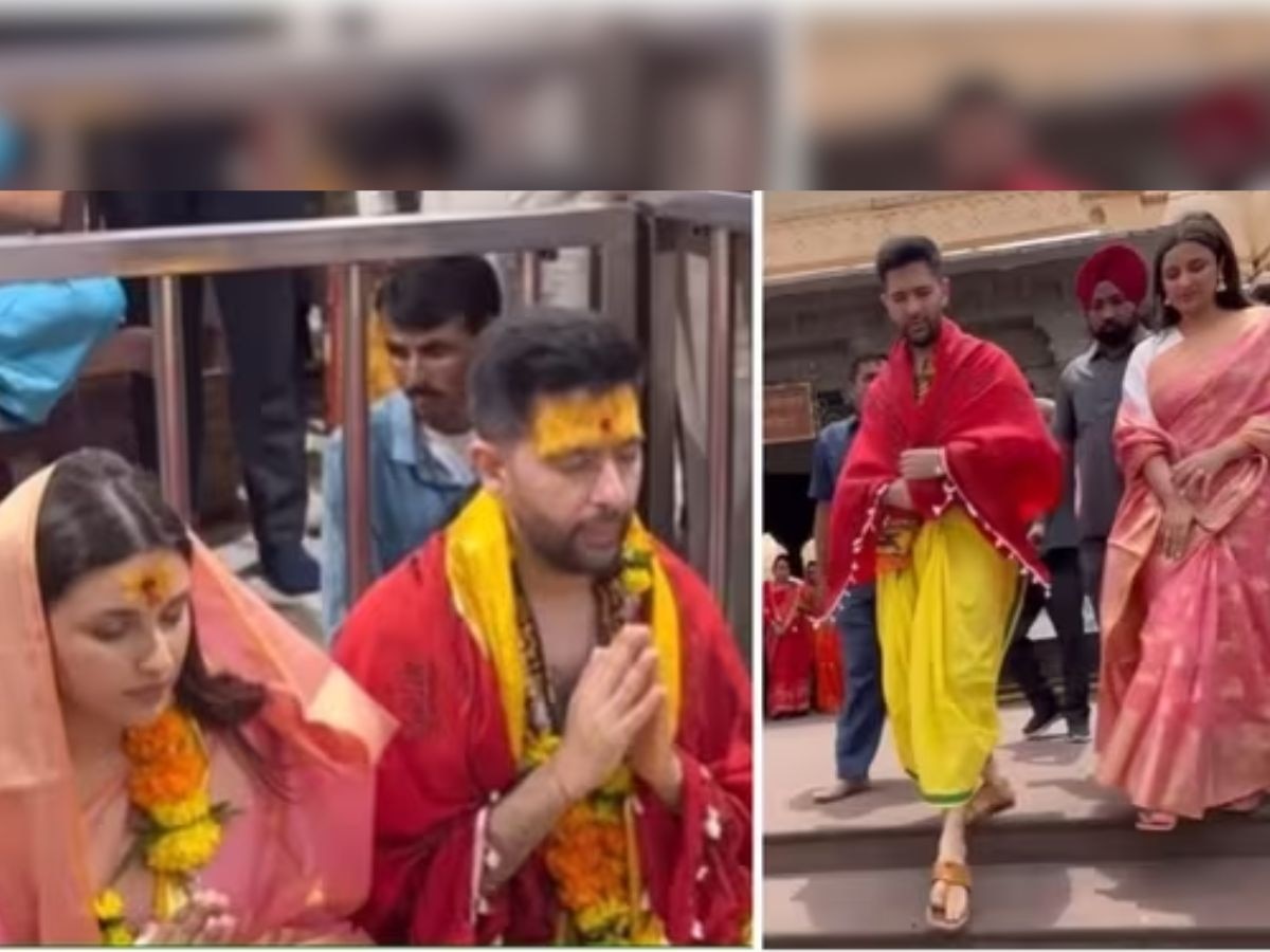 VIDEO : महाकाल मंदिर परिसरात चप्पल घालून फिरणारे परिणीति चोप्रा-राघव चड्ढा ट्रोल title=