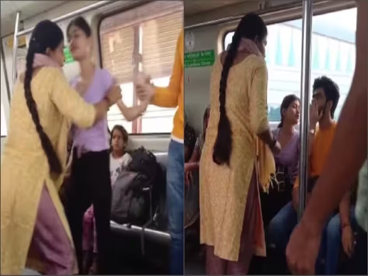 Video : 'तू मला पागल कसा म्हणालास?'; दिल्ली मेट्रोत महिलांचा पुन्हा राडा, तरुणालाही ओढलं भांडणात title=