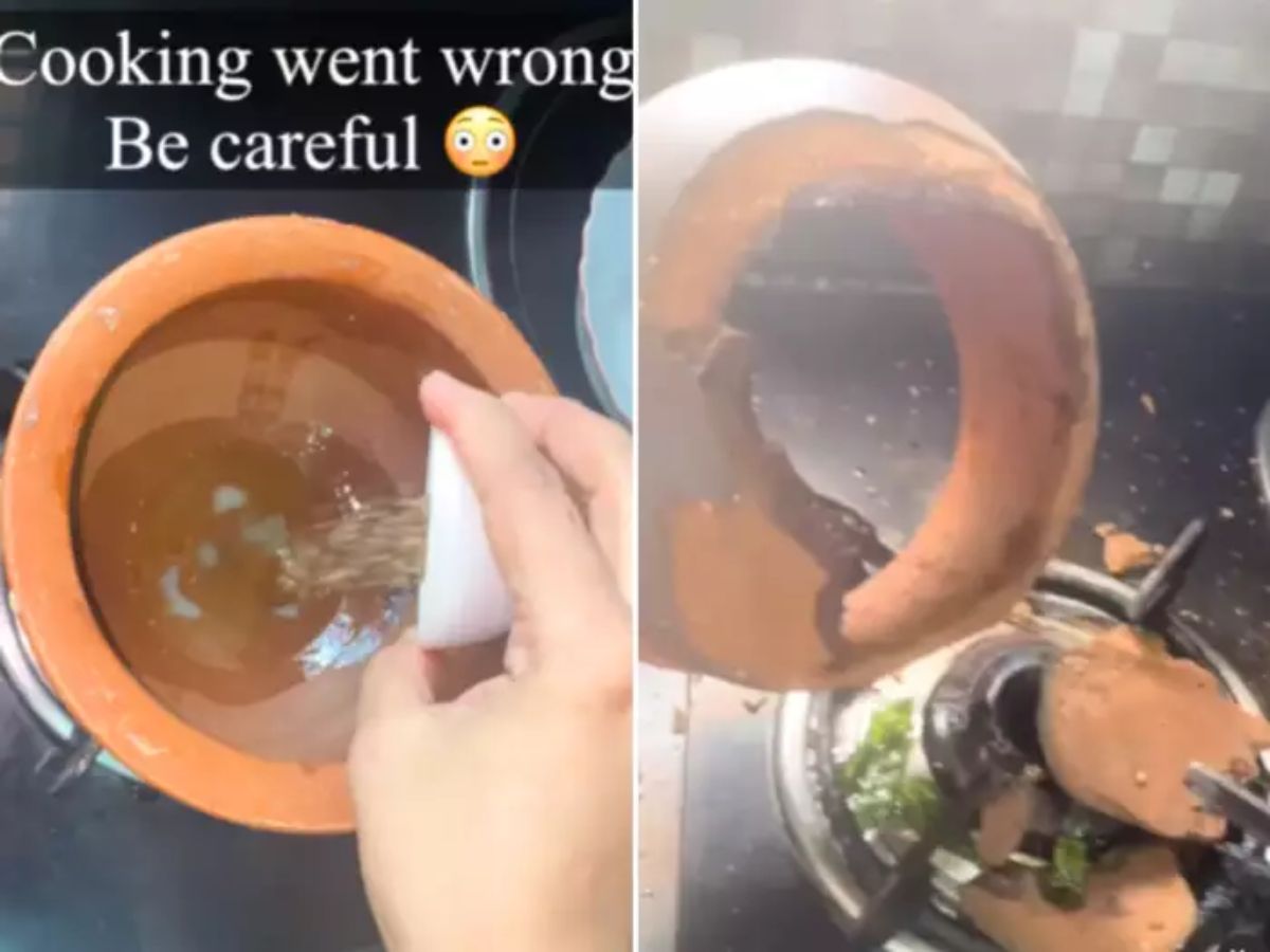 फोडणी देताच झाला मोठा स्फोट, भांड्याचे दोन तुकडे, फुड ब्लॉगरचा VIDEO