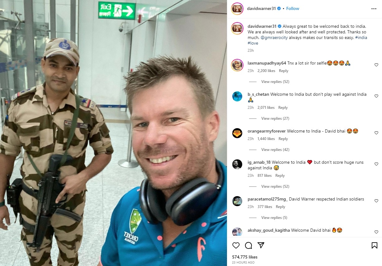 India vs Australia 2023 ODI David Warner Selfie With Security Personnel