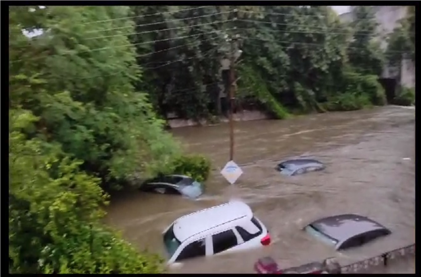 Cars submerged under water