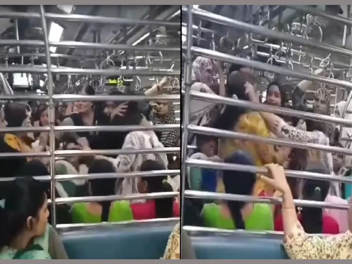 Video : मुंबई लोकलमध्ये 'थप्पड युद्ध'! महिलांनी एकमेकींच्या वेण्या ओढत धावत्या ट्रेनमध्ये केला तुफान राडा title=