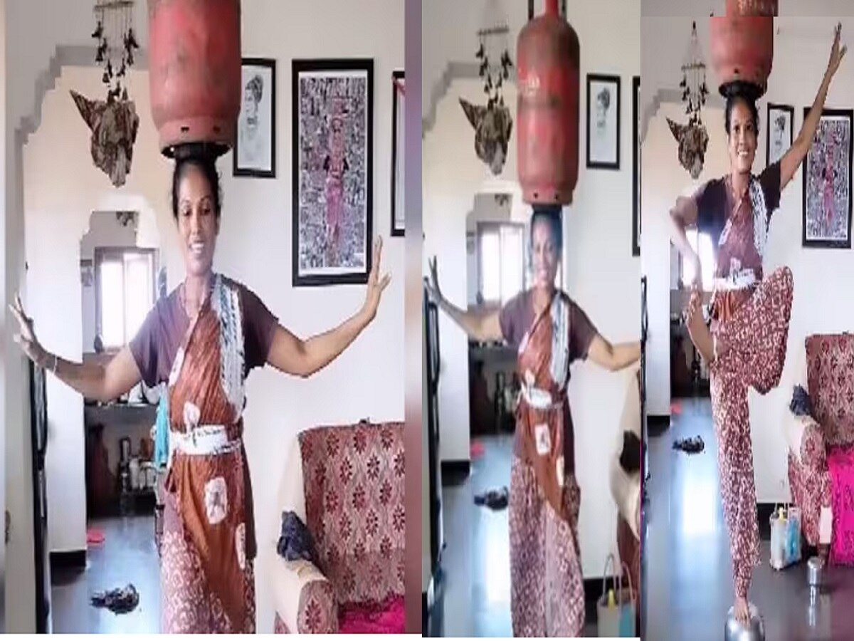 भांड्यावर पाय, डोक्यावर गॅस सिलिंडर आणि नटराज पोझ, चॅलेंज असा Video पाहिला नसेल