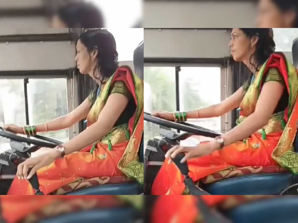 VIDEO: साडी नेसून महिलेनं चालवली बस, नेटकरी म्हणाले, 'ताई सीट बेल्ट लावा' title=